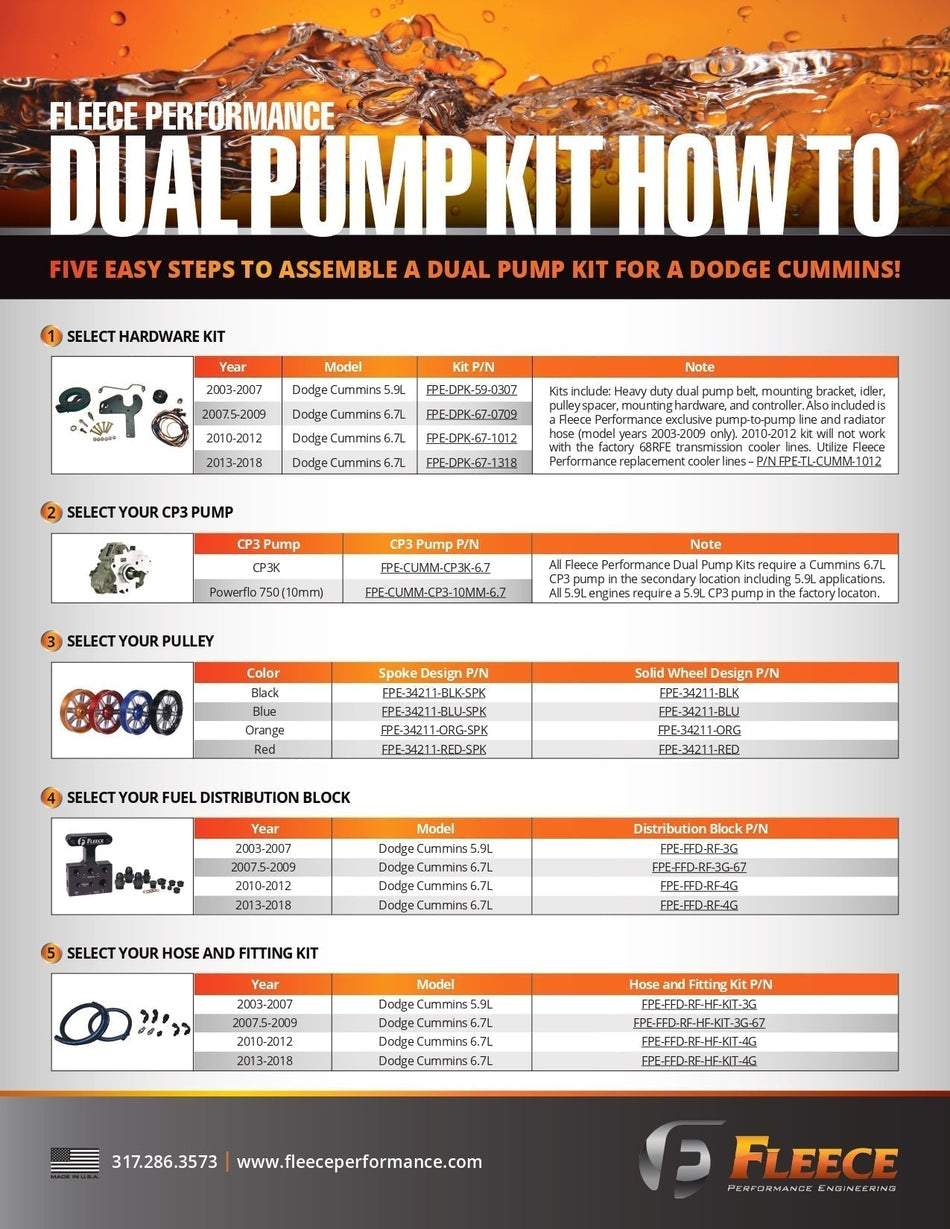 Fleece 6.7L Dual Pump Hardware Kit For 2013-2018 Cummins