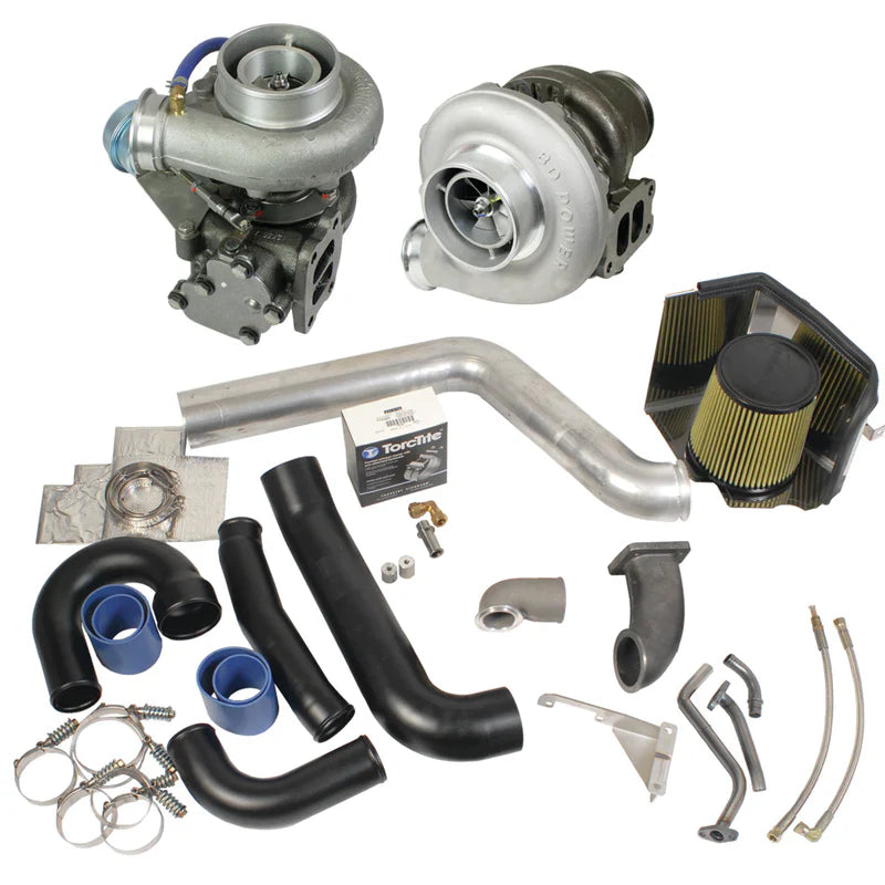 Super B Twin Turbo Kit W/Fmw Billet Wheel On Secondary Dodge 5.9L Cummins 1998.5-2002